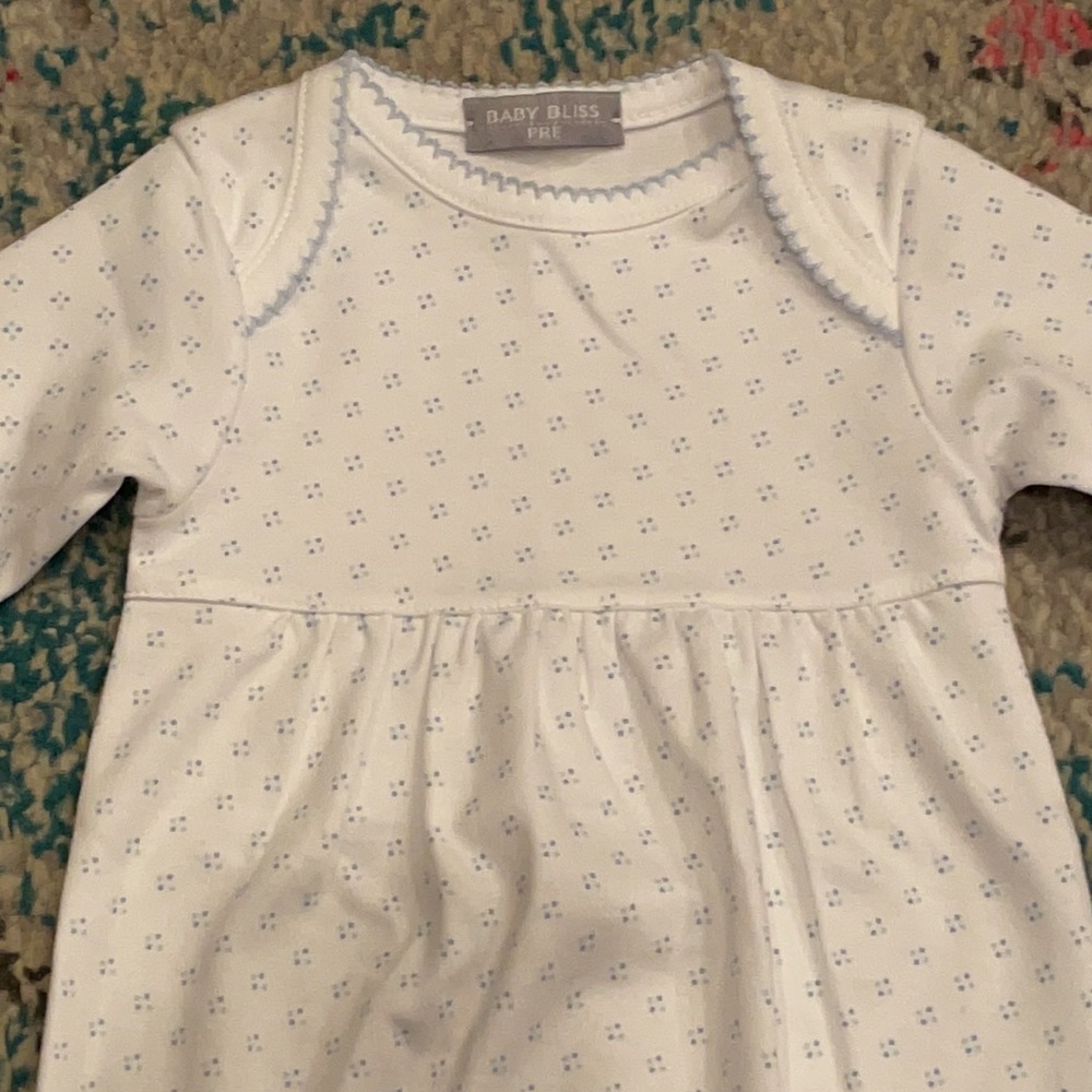 Baby Bliss BLUE MICRO DOT PIMA GOWN in Preemie / NWT / smoke-free pet-free home - Picture 2 of 5